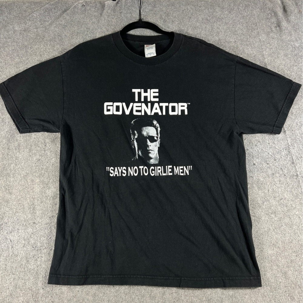 Vintage The Govenator Says No To Girlie Men T Shirt Mens Large Black Graphic Tee